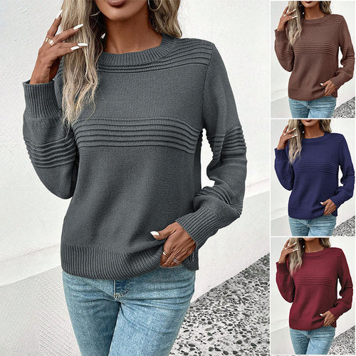 Damen Feinstrick‑Pullover mit horizontaler Rippenpasse und gerippten Bündchen Nord Taschen