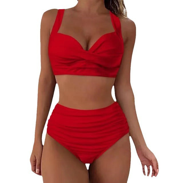 Damen Hochtailliertes Bikini-Set mit eleganter Faltenoptik
