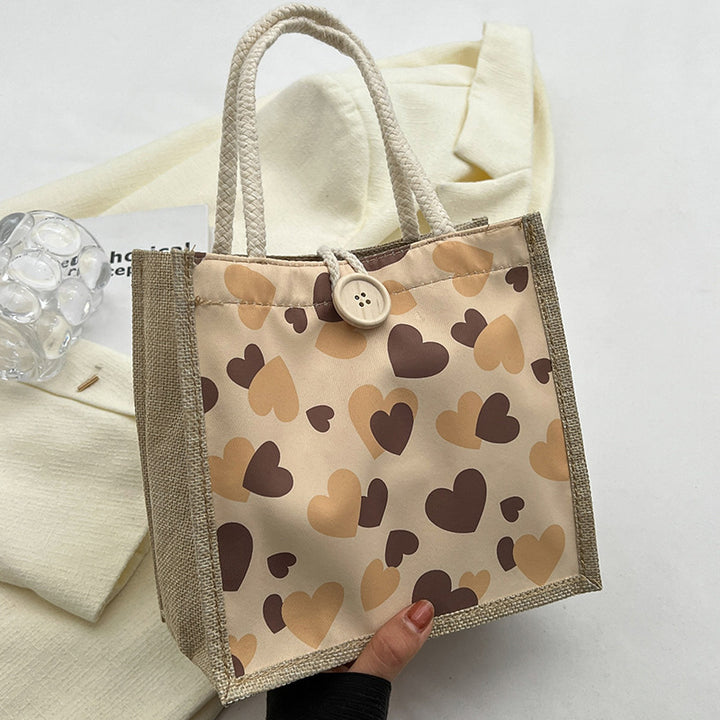 Damen Jute Tragetasche mit liebevollem Herzdesign und praktischem Knopfverschluss Nord Taschen