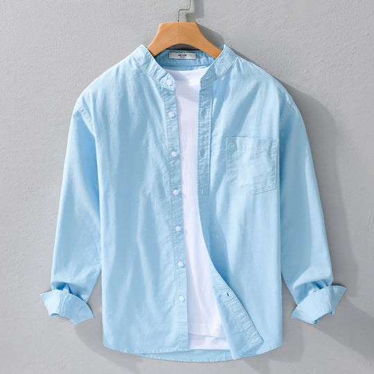 Herren Stehkragen-Overshirt aus Baumwollmix mit tonaler Brusttasche und Soft‑Touch Nord Taschen