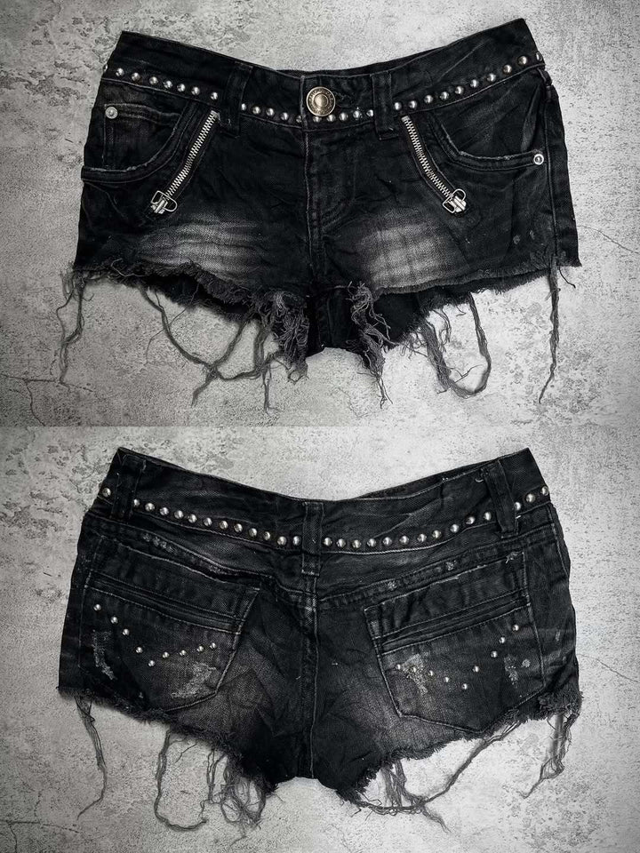 Damen Modische Destroyed Denim-Shorts mit Nieten