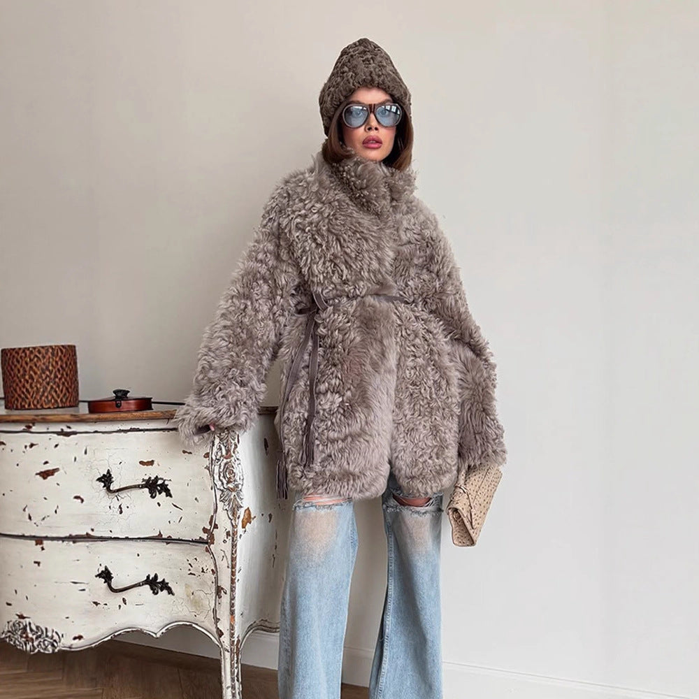 Damen Oversize Kunstfell‑Mantel mit lockiger Teddy‑Optik und weiter Boxy‑Silhouette Nord Taschen
