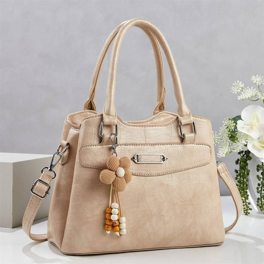 Damen Handtasche mit stilvollem Kroko-Design und abnehmbarem Blumenanhänger Nord Taschen