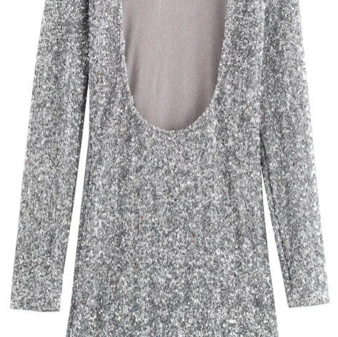 Damen Glitzerndes Pailletten-Minikleid mit langen Ärmeln und schmaler Silhouette Nord Taschen
