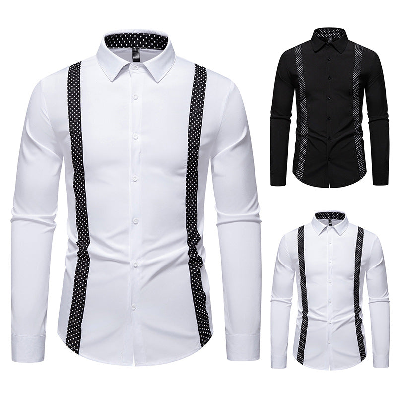 Herren Figurbetontes Hemd mit kontrastierenden Polka‑Dot Seiteneinsätzen und Kentkragen Nord Taschen