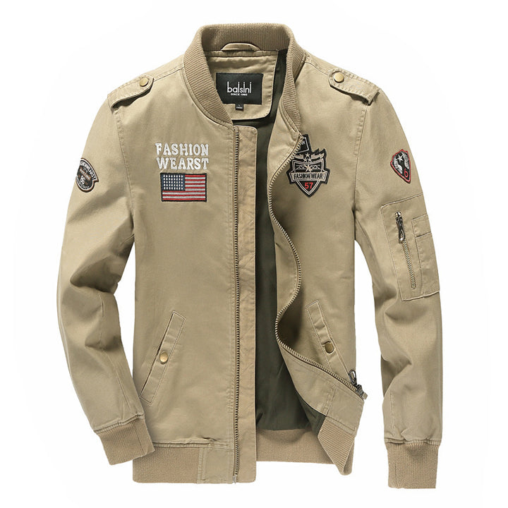 Herren  militärisch inspirierte Bomberjacke mit gestickten Patches, Ärmel-Tasche und elastischen Rippbündchen Nord Taschen