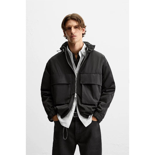 Herren Kurz geschnittene Kapuzen‑Blousonjacke mit aufgesetzten Pattentaschen und Zwei‑Wege‑Reißverschluss Nord Taschen