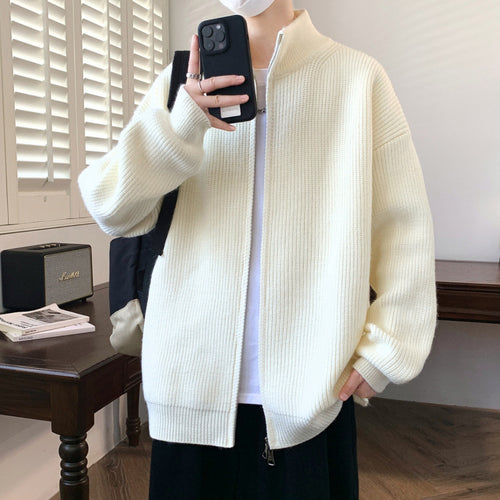 Herren Oversized Strick‑Zipjacke mit hohem Stehkragen und feiner Rippstruktur Nord Taschen