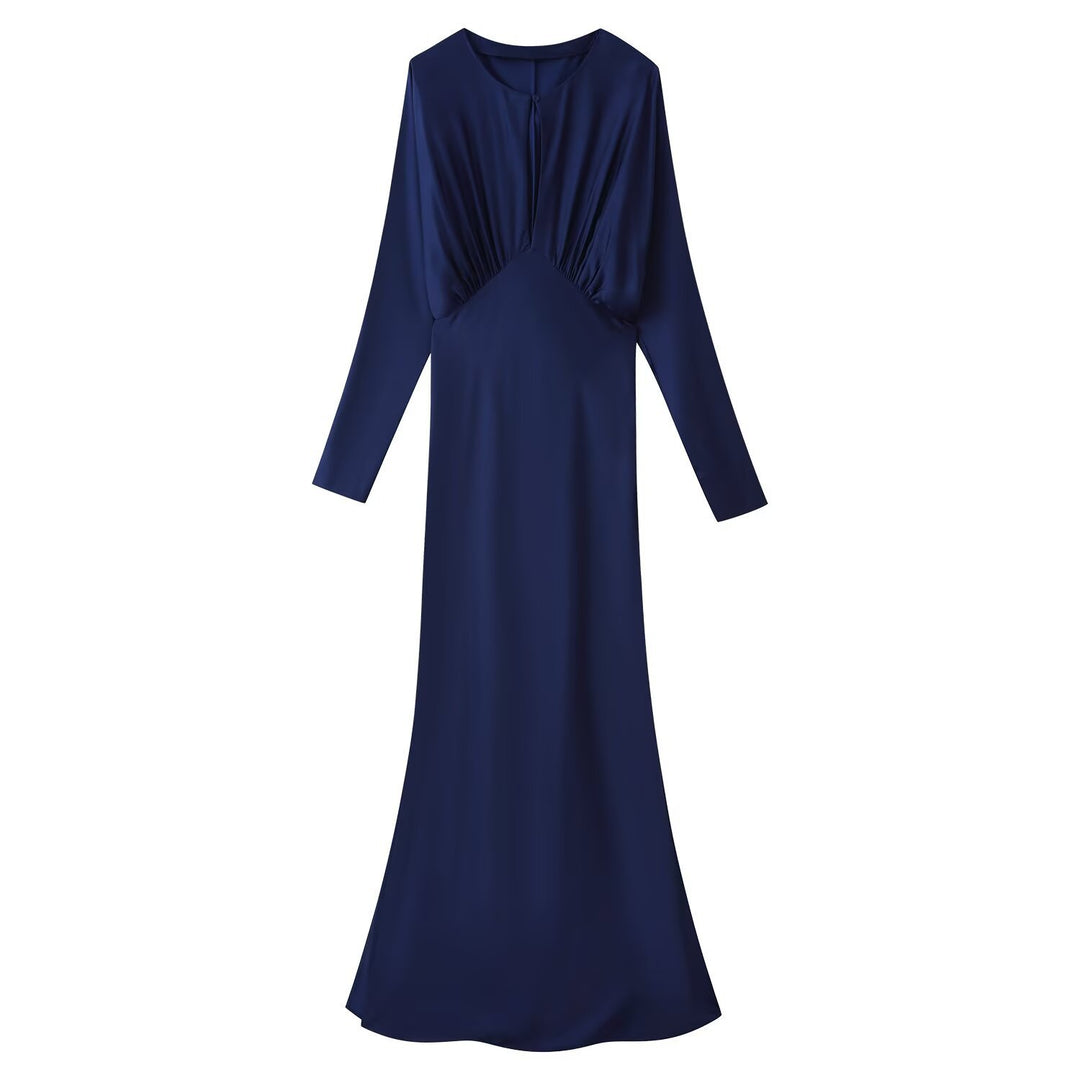 Damen Langärmeliges Maxikleid mit geraffter Empire‑Silhouette und Schlüsselloch‑Ausschnitt Nord Taschen