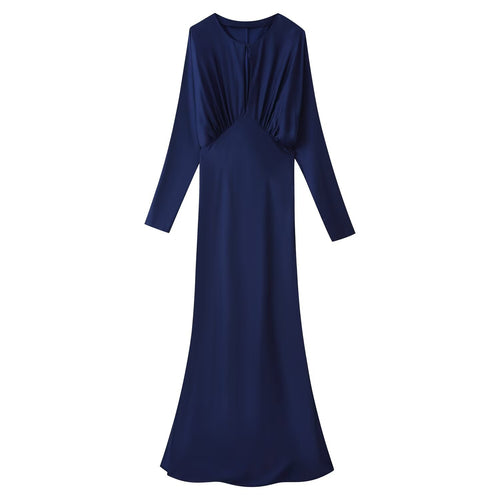Damen Langärmeliges Maxikleid mit geraffter Empire‑Silhouette und Schlüsselloch‑Ausschnitt Nord Taschen