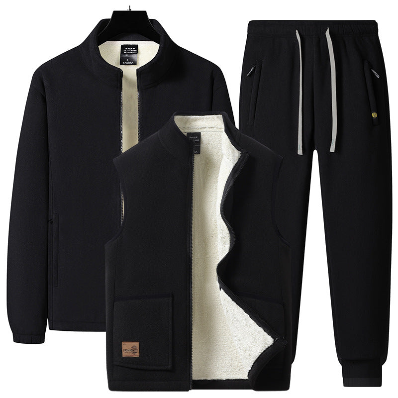 Herren Dreiteiliges Thermo-Fleece-Trainingsset mit wattierter Weste und Jogginghose Nord Taschen