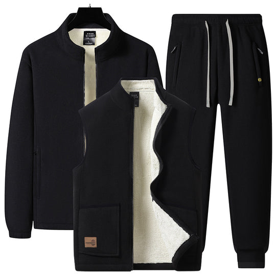 Herren Dreiteiliges Thermo-Fleece-Trainingsset mit wattierter Weste und Jogginghose Nord Taschen