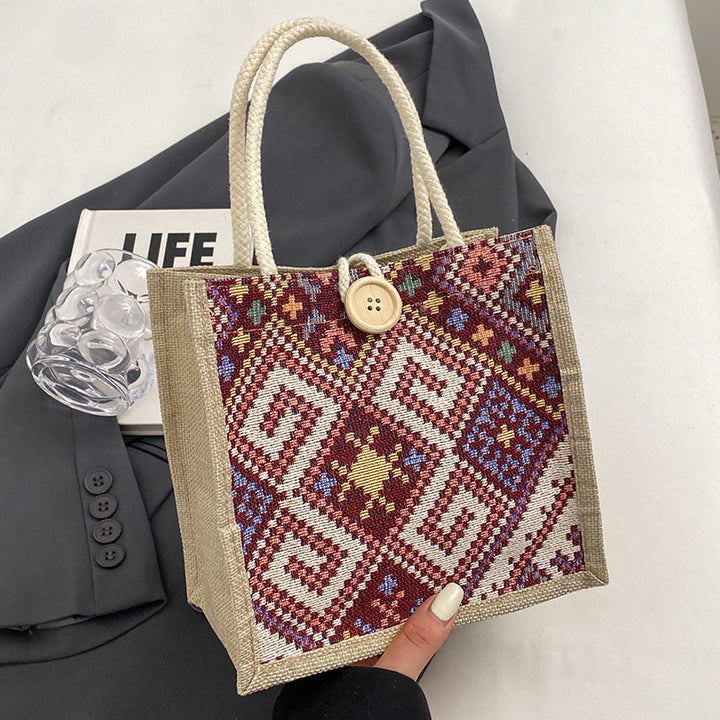 Damen Jute-Tasche mit kunstvollem, gewebtem Muster und praktischen Henkeln Nord Taschen
