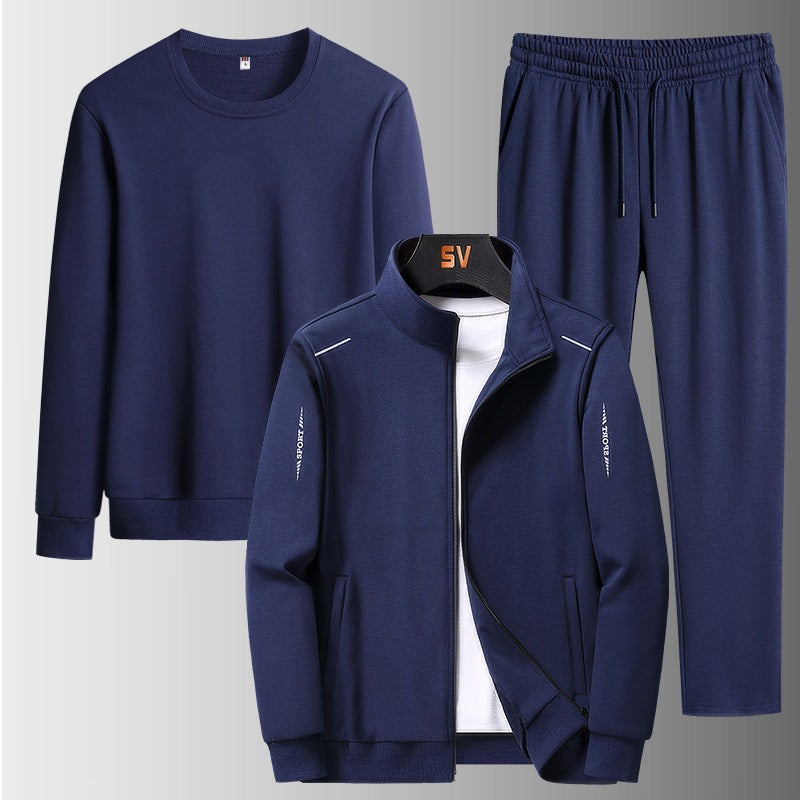 Herren Dreiteiliges Freizeit-Trainingsset aus French-Terry mit Kapuzenjacke, Rundhals-Sweat & tapered Jogginghose Nord Taschen