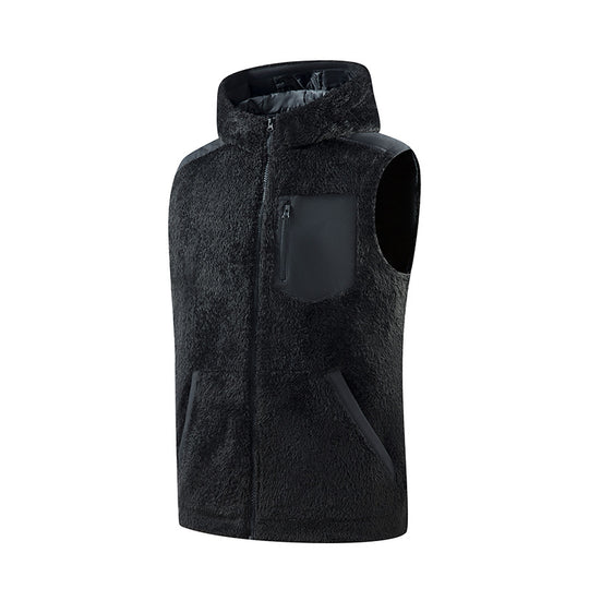 Herren Gefütterte Teddy-Fleece-Weste mit Kapuze, Reißverschluss-Brusttasche und Kängurutaschen Nord Taschen