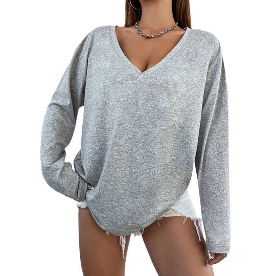 Damen oversized V‑Neck Longsleeve Pullover aus weichem Jersey Nord Taschen