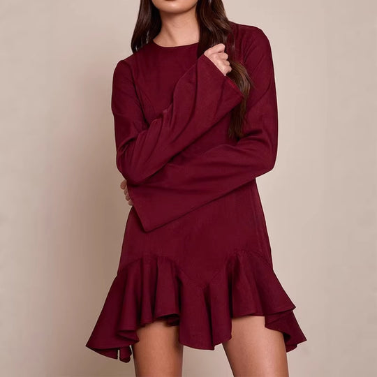 Damen Elegantes Wickelkleid mit Rüschensaum Nord Taschen