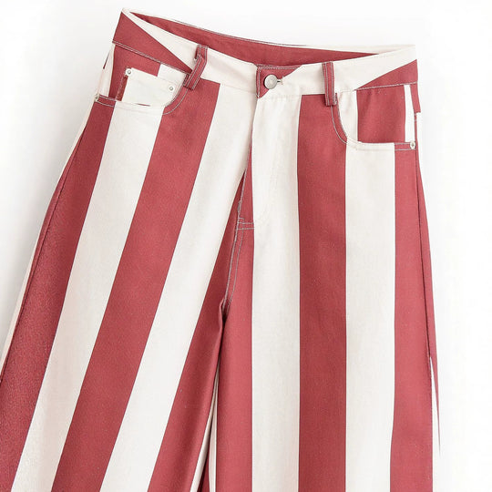Damen Weite High-Waist Stoffhose mit breiten Längsstreifen und klassischer Taschenaufteilung Nord Taschen