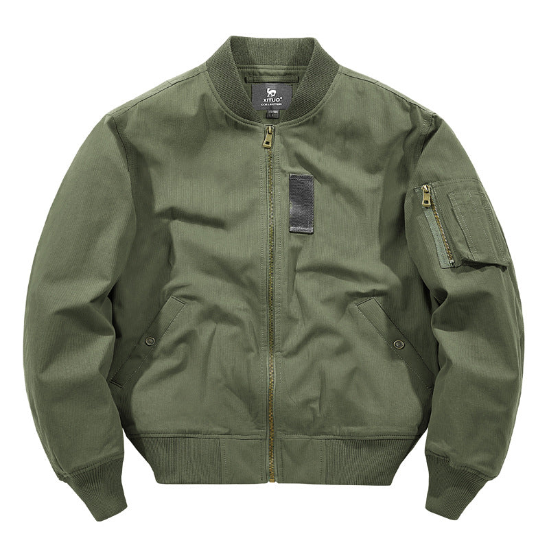 Men's  rugged cotton-twill flight bomber jacket with utility sleeve pocket and reinforced ribbed trims Nord Taschen