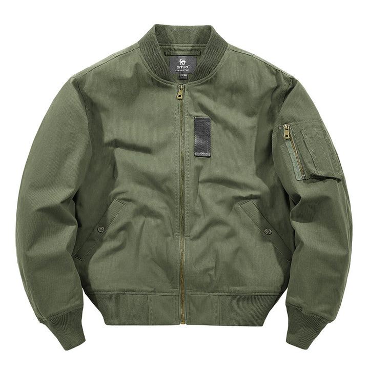 Men's  rugged cotton-twill flight bomber jacket with utility sleeve pocket and reinforced ribbed trims Nord Taschen