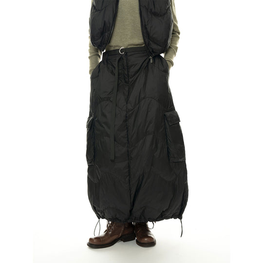 Damen Wattierter Stepp-Midirock mit Cargo-Tasche und Tunnelzug Nord Taschen