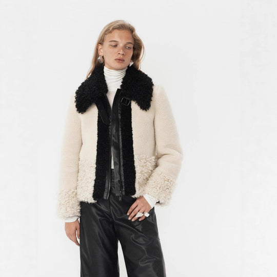 Damen Teddy-Fleece-Blousonjacke mit kontrastierendem Kunstfellkragen Nord Taschen