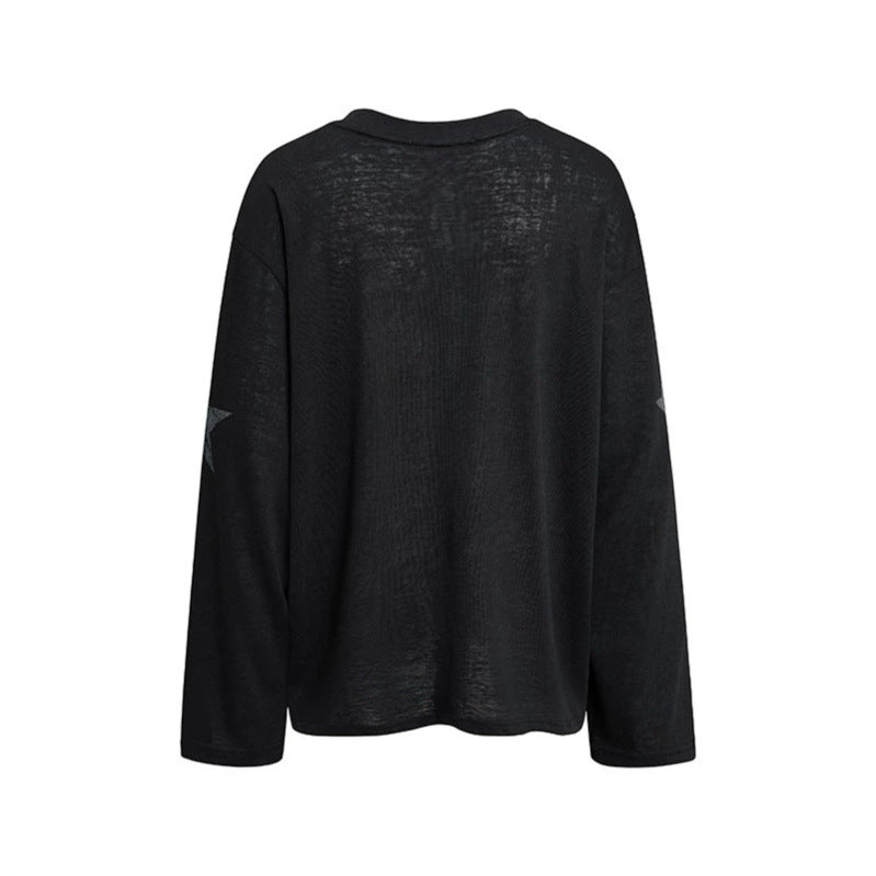 Damen Oversize-Longsleeve aus Baumwolljersey mit Glitter-Sternenprint und Rundhalsausschnitt Nord Taschen