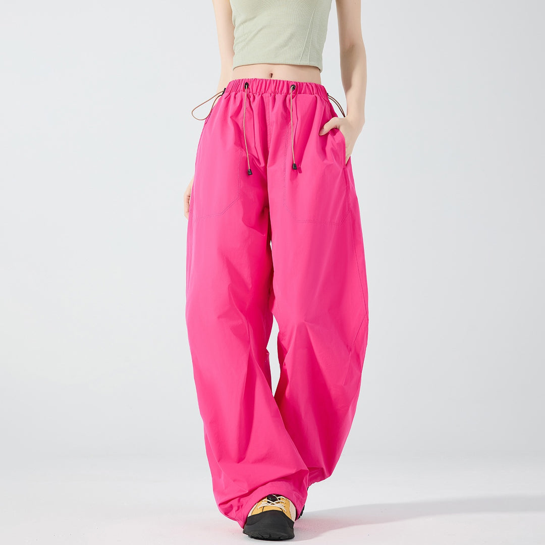 Damen Weite Nylon-Baggyhose mit elastischem Tunnelzugbund & Utility‑Taschen Nord Taschen