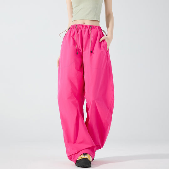 Damen Weite Nylon-Baggyhose mit elastischem Tunnelzugbund & Utility‑Taschen Nord Taschen