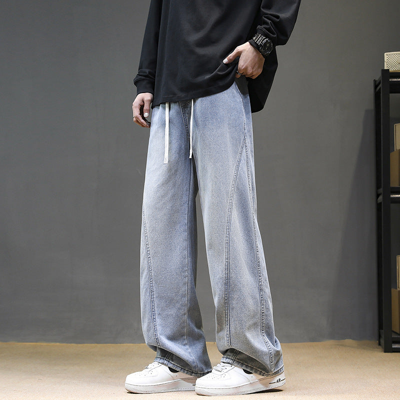 Herren Weite Denim‑Baggy‑Jeans mit Tunnelzugbund, tiefem Schritt und markanten Ziernähten Nord Taschen
