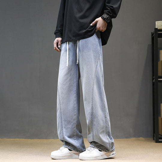Herren Weite Denim‑Baggy‑Jeans mit Tunnelzugbund, tiefem Schritt und markanten Ziernähten Nord Taschen