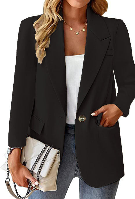 Damen Longline-Blazer im Oversize-Stil mit markantem Revers, Metallknopf und Pattentaschen Nord Taschen