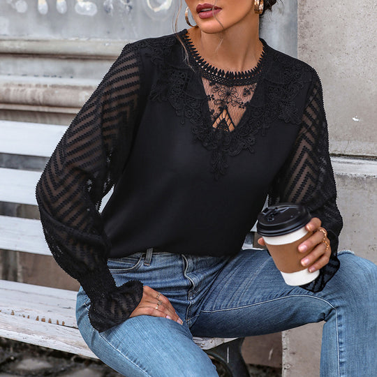Damen Elegante Bluse mit Spitzenärmel Nord Taschen