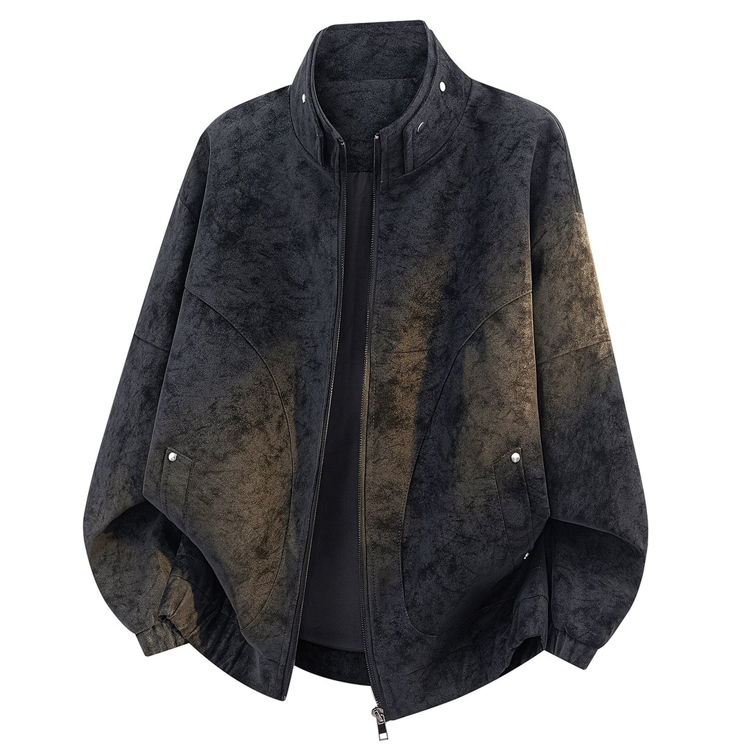 Herren Oversize Velours-Optik Bomberjacke mit hohem Stehkragen, asymmetrischer Brustpasse & elastischem Saum Nord Taschen