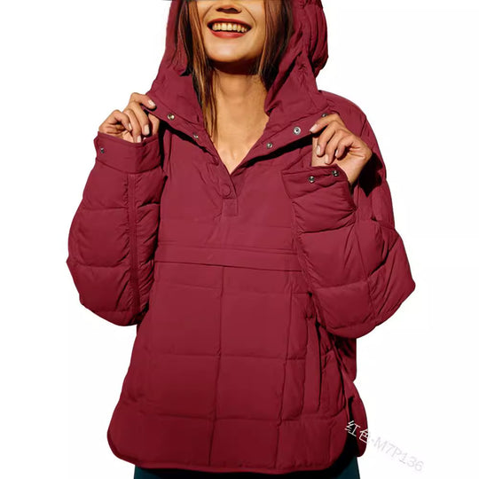 Damen Gefütterter Stepp-Anorak-Pullover mit Kapuze Nord Taschen