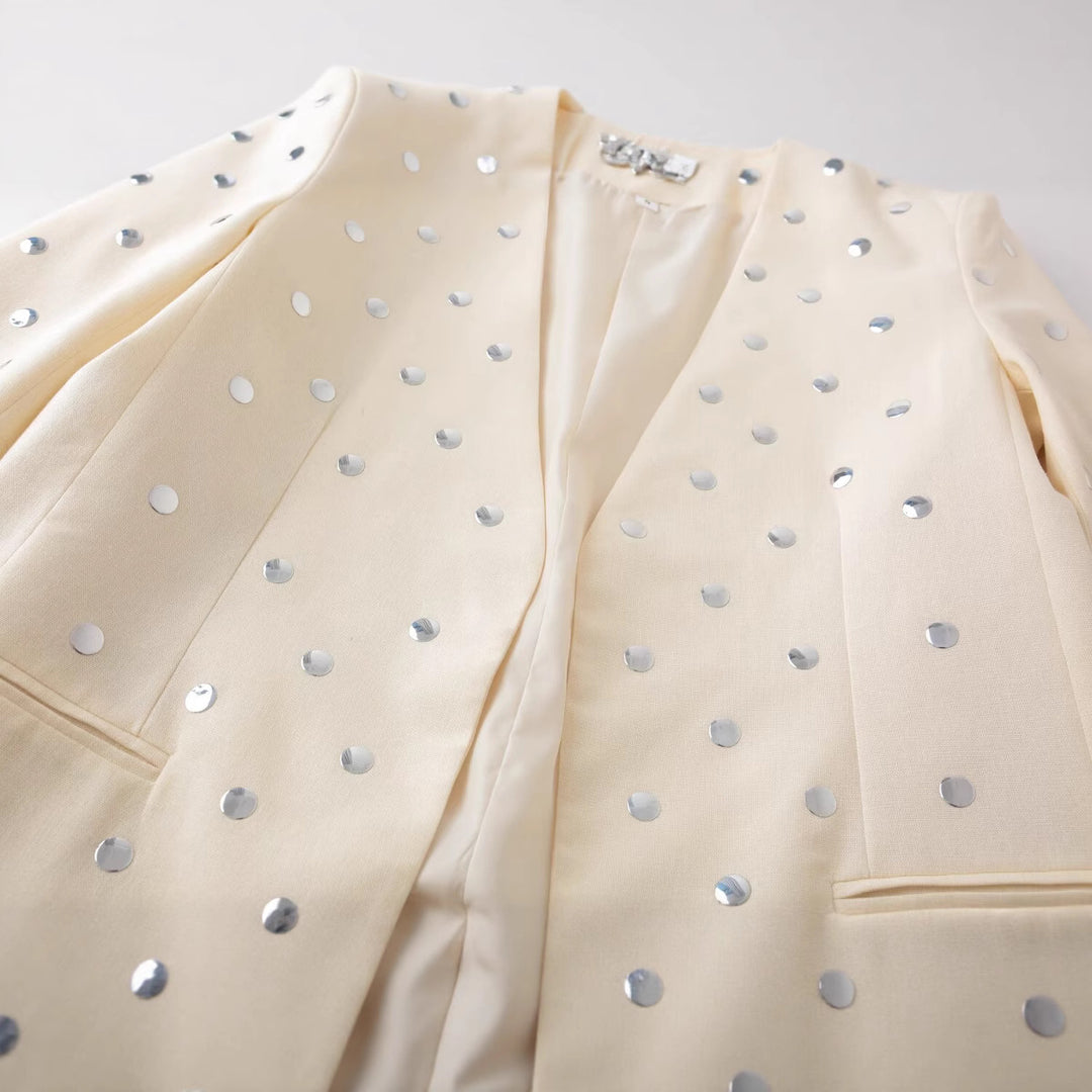 Damen Longline-Blazer mit Paillettenbesatz in Punktoptik Nord Taschen