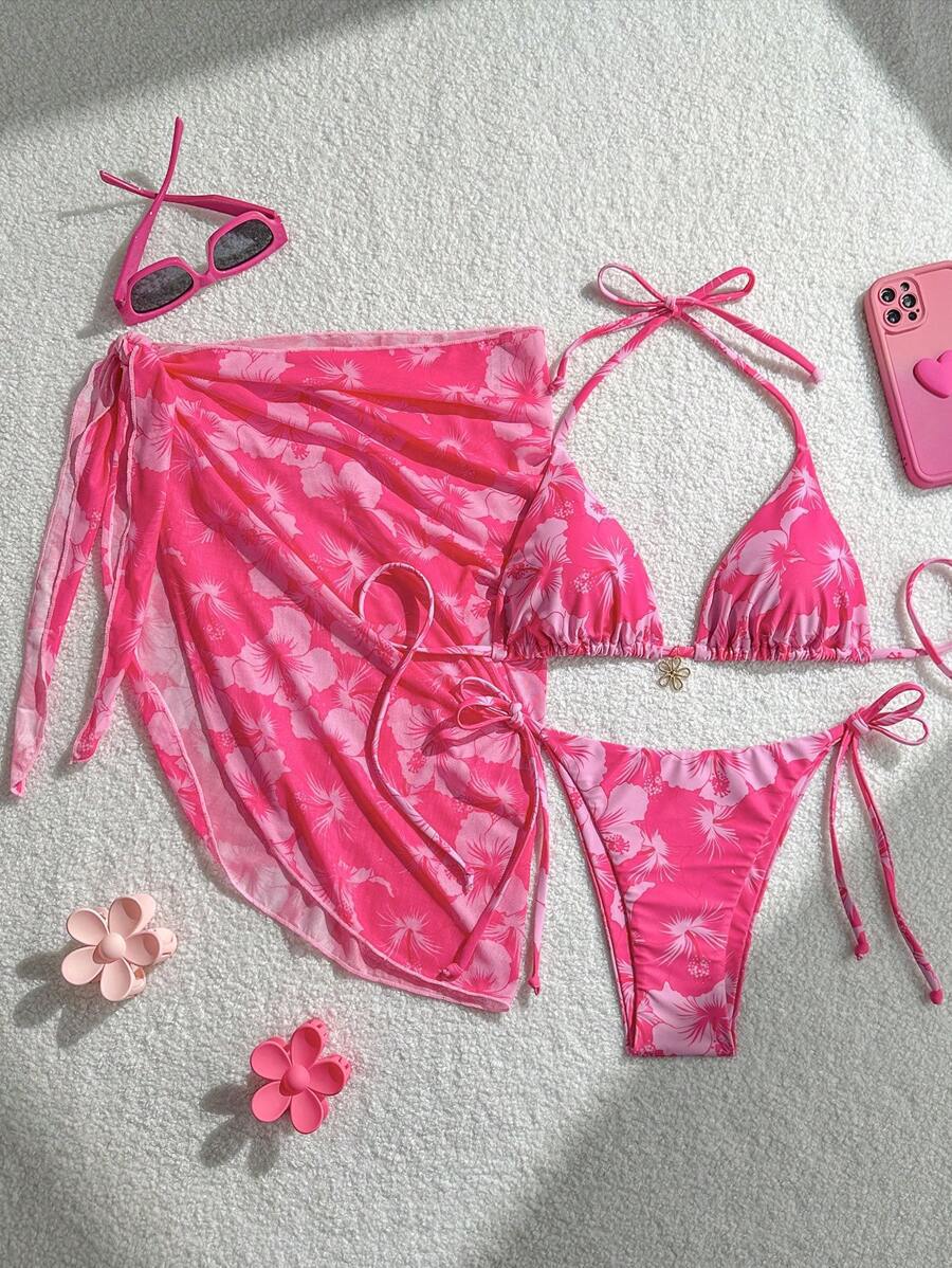 Damen Triangel-Bikini-Set mit verstellbaren Trägern und Wickeltuch