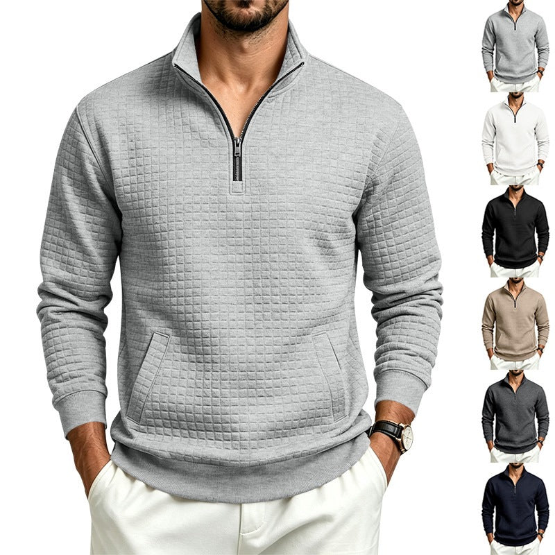 Herren Stehkragen-Sweatshirt mit Halbzip und gesteppter Waffelstruktur Nord Taschen