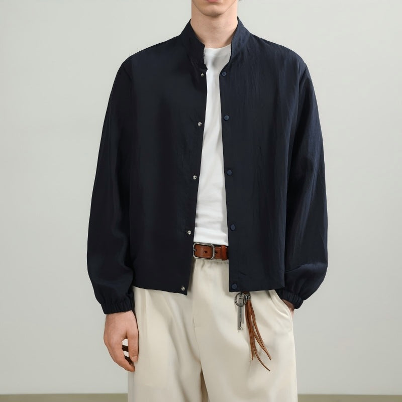 Herren Leichte Oversize Hemdjacke mit Stehkragen und Druckknopfverschluss Nord Taschen
