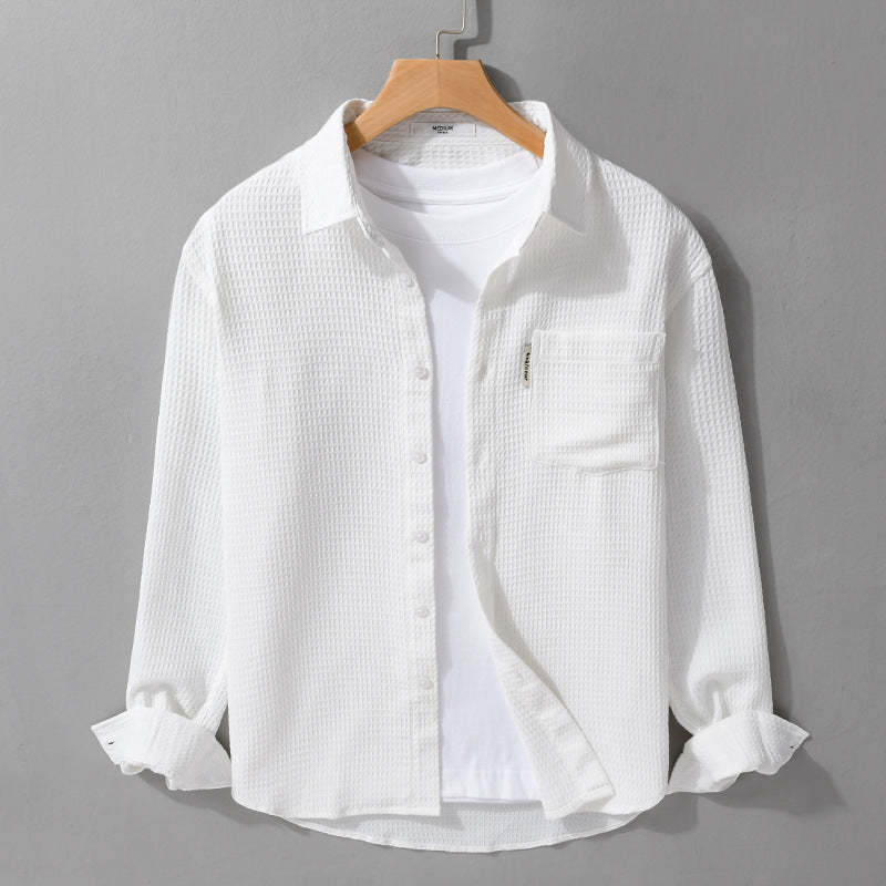 Herren Leichtes Waffelstruktur-Hemd aus Baumwollmix mit Overshirt-Schnitt und Brusttasche Nord Taschen