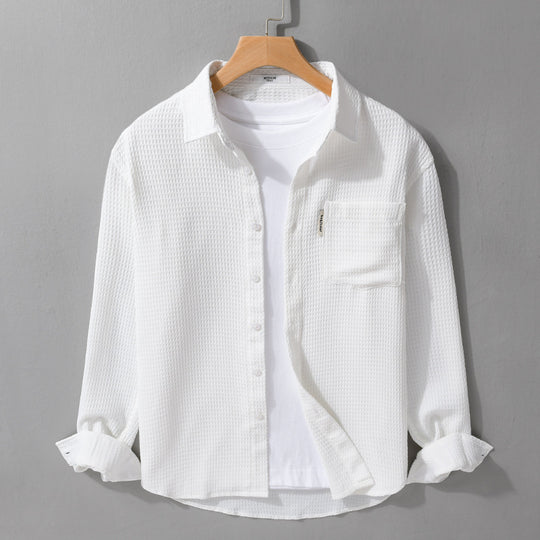 Herren Leichtes Waffelstruktur-Hemd aus Baumwollmix mit Overshirt-Schnitt und Brusttasche Nord Taschen
