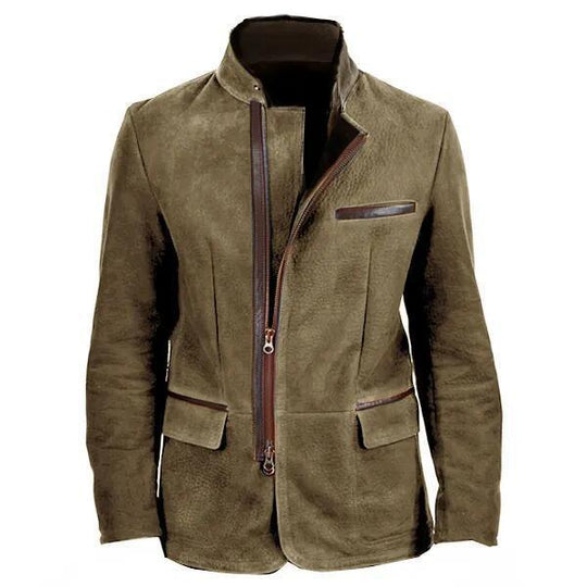 Herren Lederjacke mit hohem Stehkragen und asymmetrischem Zweiwege-Reißverschluss Nord Taschen