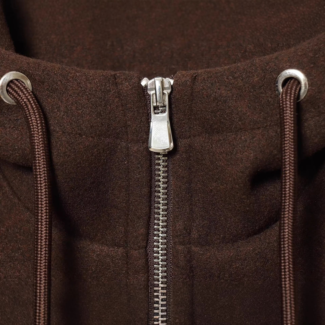 Damen Oversize-Wollmix-Kapuzenjacke mit Reißverschluss und Tunnelzug Nord Taschen