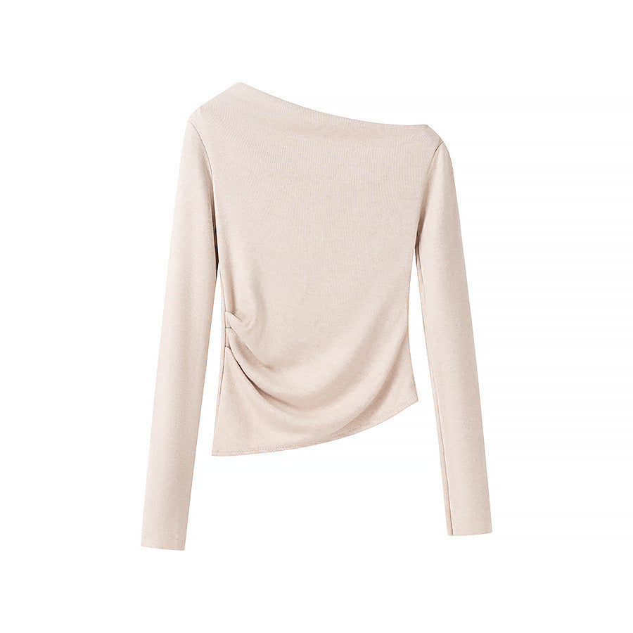 Damen asymmetrisches Feinstrick-Top mit Carmenausschnitt und geraffter Seitenpartie Nord Taschen