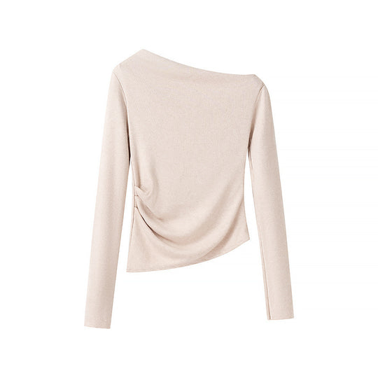Damen asymmetrisches Feinstrick-Top mit Carmenausschnitt und geraffter Seitenpartie Nord Taschen