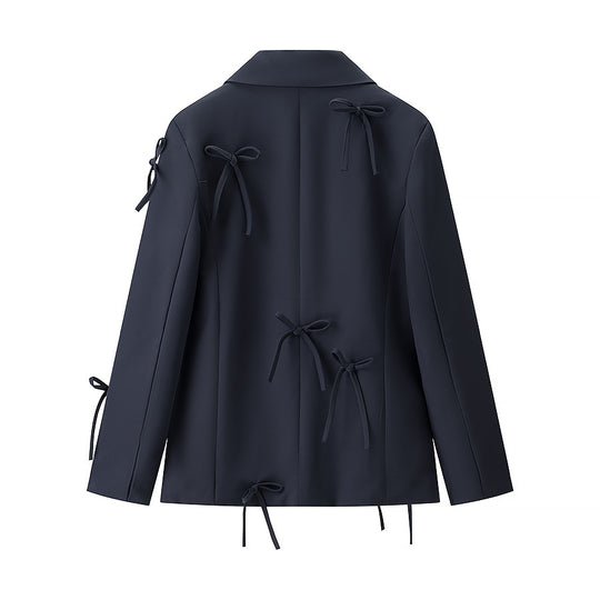 Damen Taillierter Blazer mit dekorativen Schleifen und abgestimmtem Minirock-Set Nord Taschen