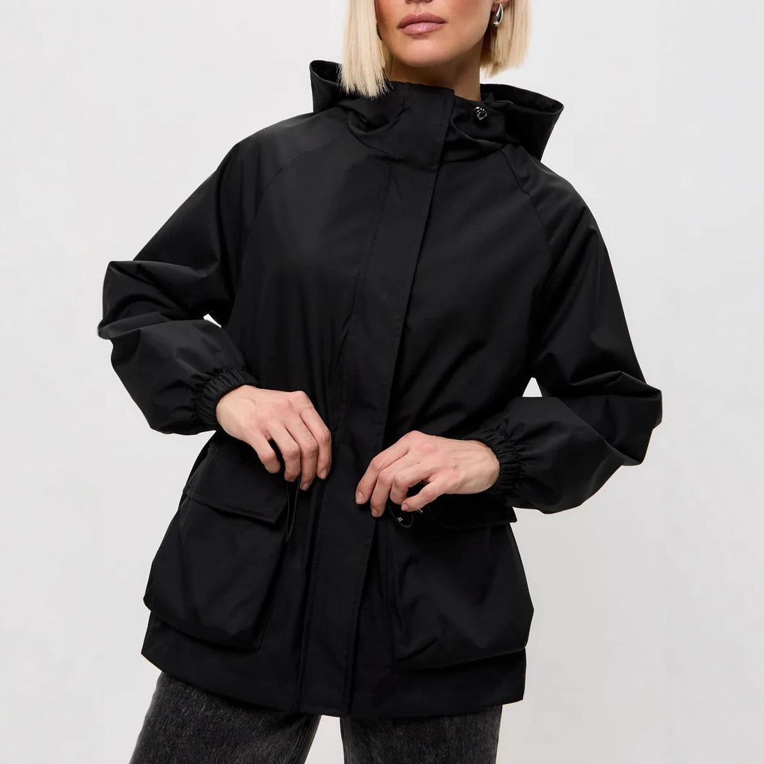 Damen wasserdichte Parka-Jacke mit Kapuze, Tunnelzugtaillierung und XXL-Klappentaschen Nord Taschen