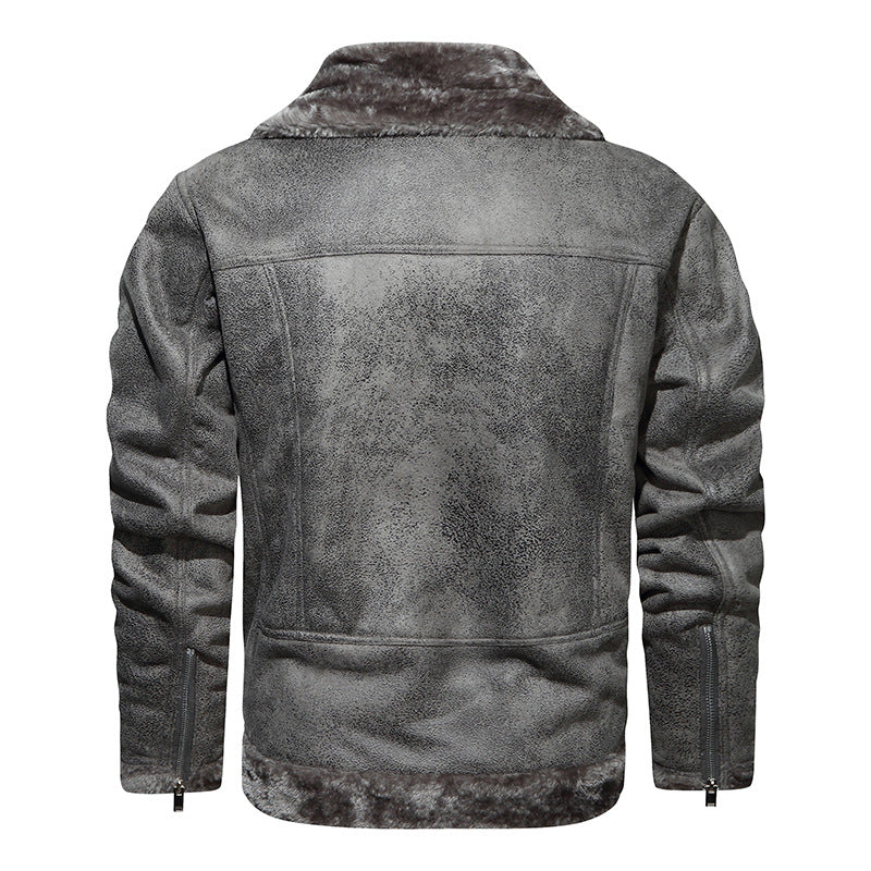 Herren Lammfellimitat-Bikerjacke mit asymmetrischem Reißverschluss und Teddyfutter Nord Taschen