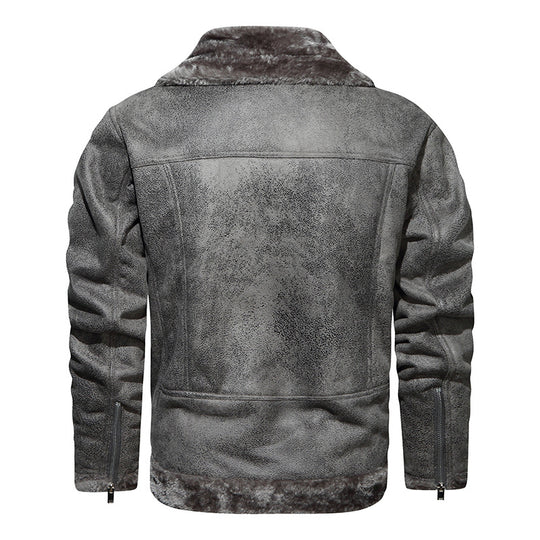 Herren Lammfellimitat-Bikerjacke mit asymmetrischem Reißverschluss und Teddyfutter Nord Taschen