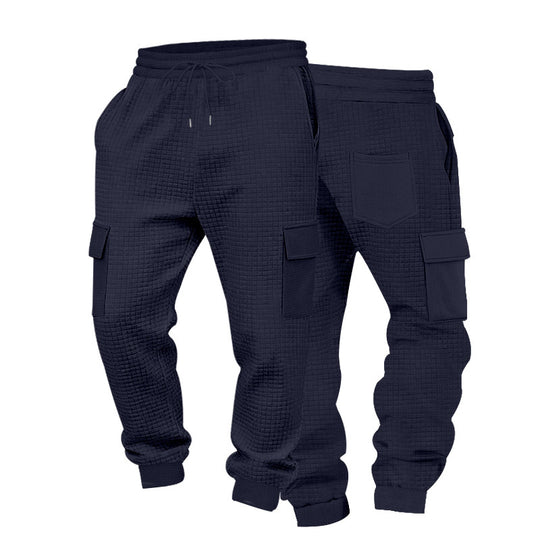 Herren Texturierte Waffel-Cargo-Jogginghose mit elastischem Bund und Multifunktions-Taschendesign Nord Taschen